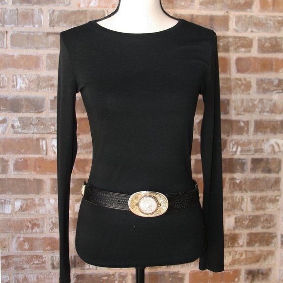 𝅺Hand Tooled Black Leather Cross Belt Size 32 - Picture 6 of 7